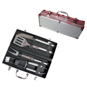 Stainless Steel Barbecue Grill Tool Set in Aluminum Case