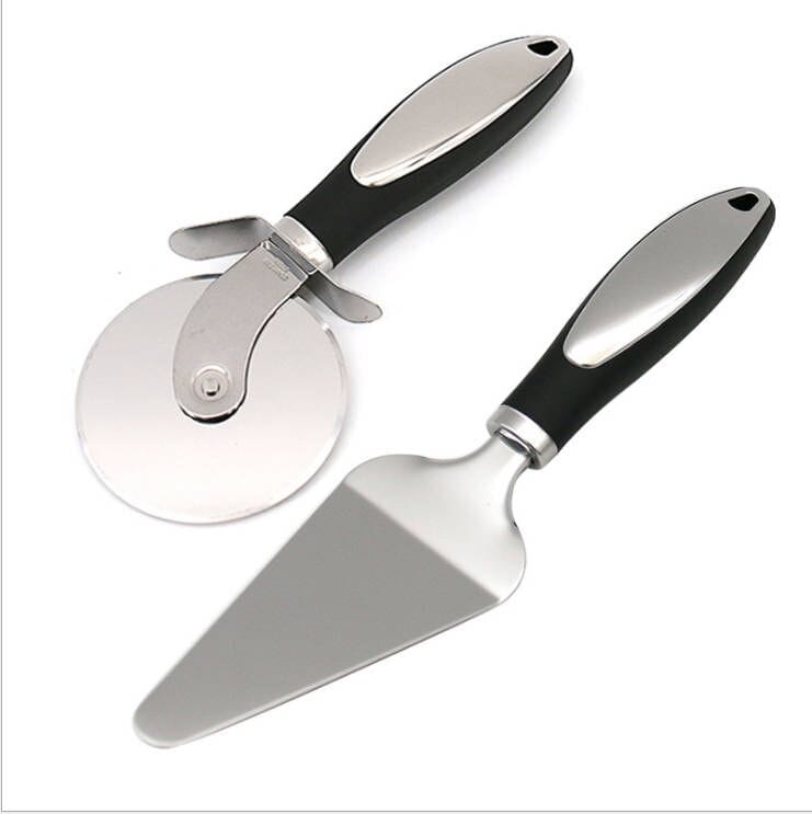 Stainless Steel Pizza Cutter and Server Set with Comfortable TPR Handles for Cutting and Service