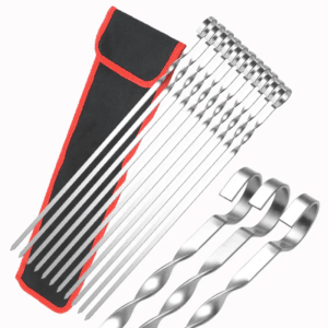 Stainless Steel Reusable Grilling Skewer Sticks Kabob Skewers in Carry Bag