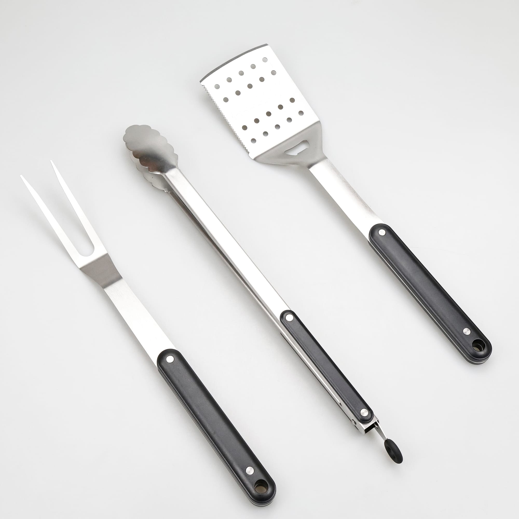 Grill Accessories 3-Piece Stainless Steel Barbecue Set with Spatula, Tongs, & Fork