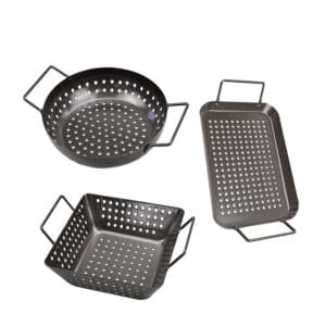Pack of 3 Non Stick Carbon Steel Grill Vegetable Baskets Set, Mini Grilling Basket Set, Grill Pan for Outdoor Grill