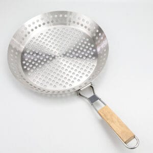 Outdoor BBQ Grill Pan with Foldable Wood Handle