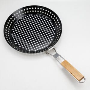 Outdoor BBQ Grill Pan with Foldable Wood Handle
