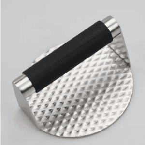 Stainless steel burger press with silicone handle