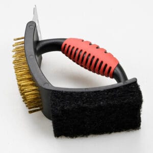 Non-slip Handle 3-in-1 Grill Cleaner Brass Wire & Polyester Pad