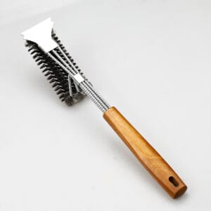 Wooden Handle BBQ Grill Brush Stainless Steel Wire with Scraper