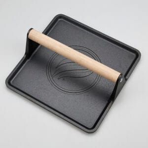 Bacon Hamburger Press for Griddle Flat Top Teppanyaki Press Seasoned Cast Iron Grill Weight With Wooden Handle