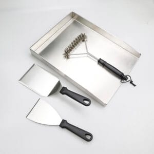 Set of Stainless Steel Outdoor Grill Stove Cooking Griddle Plate Pan and Bristles Brush Scraper Spatula