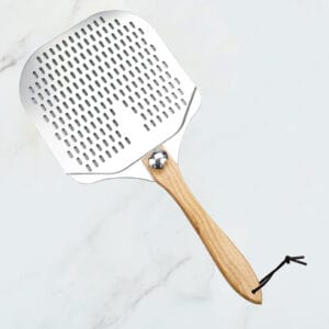 12 Inch Perforated Aluminum Pizza Peel with Detachable Rubber Wood Handle for Homemade Pizza