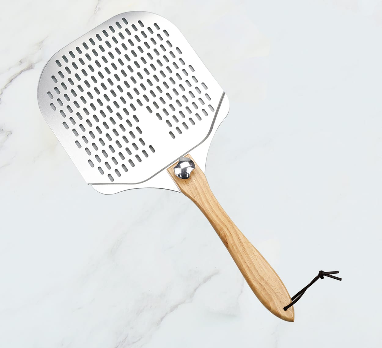 12 Inch Perforated Aluminum Pizza Peel with Detachable Rubber Wood Handle for Homemade Pizza