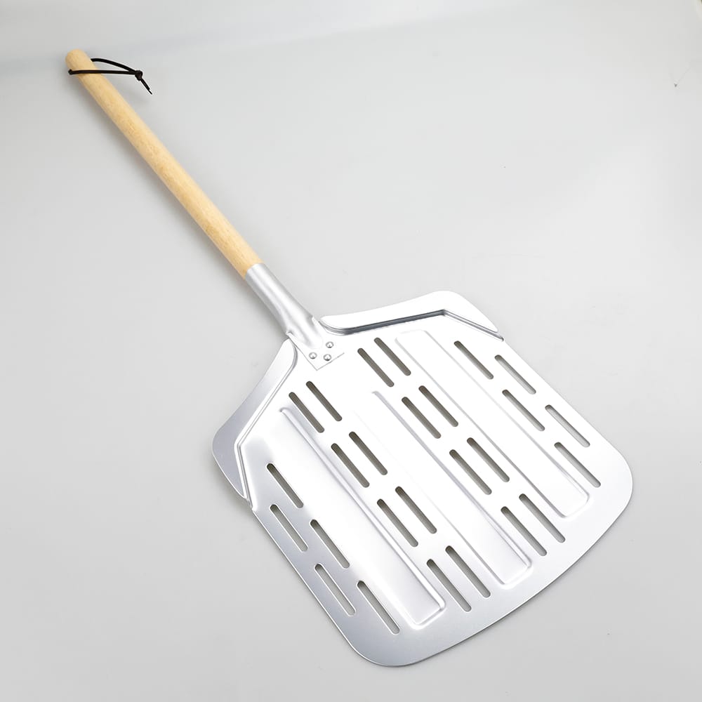 12 Inch Square Anodized Perforated Aluminum Pizza Peel with Detachable Wood Handle for Pizza Making
